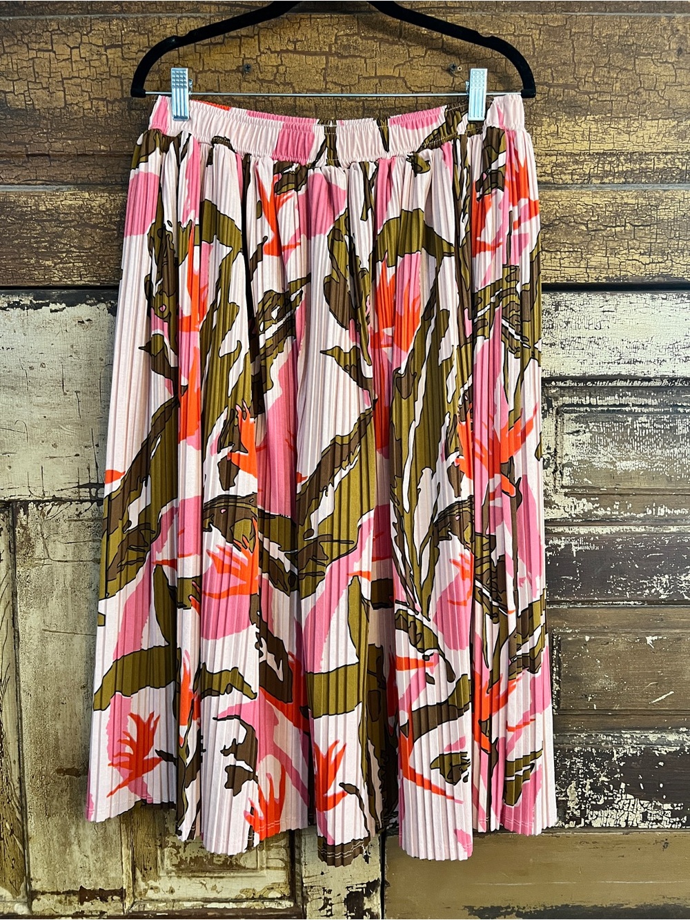 Adrianna Papell Watercolor Pleated Midi Skirt | Floral Pleated Skirt | Size L